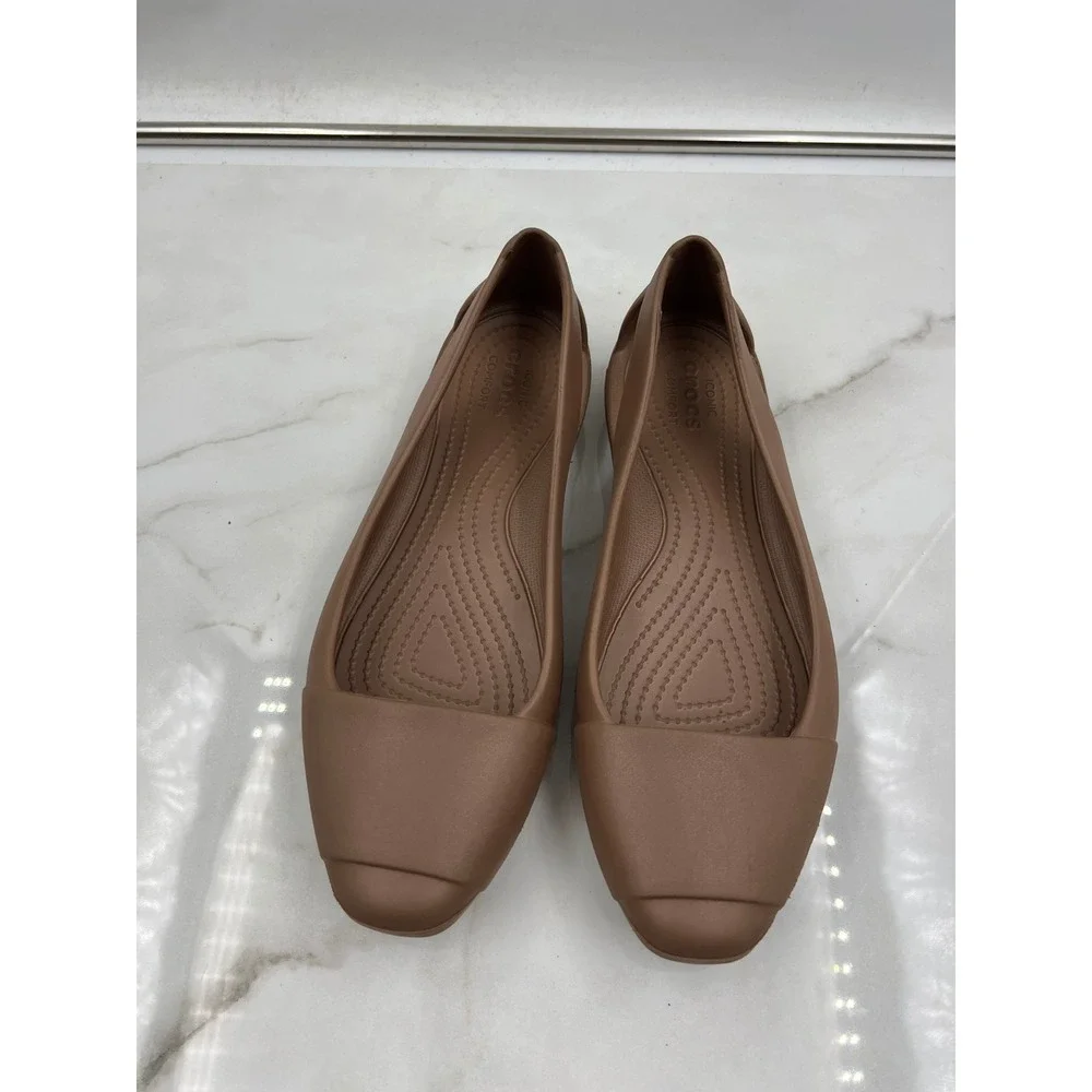 Crocs Sienna Flats Sz 9 Brown Tan Squared Toe Ballet Flats Women 202811 - Picture 6 of 12